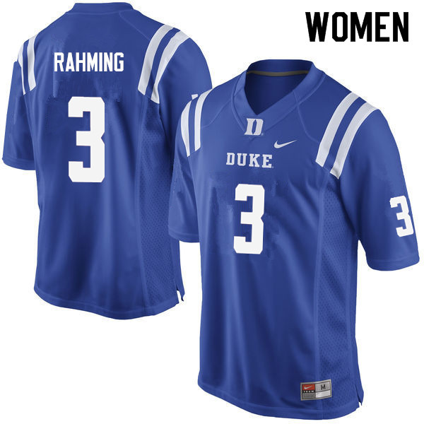 Women #3 T.J. Rahming Duke Blue Devils College Football Jerseys Sale-Blue